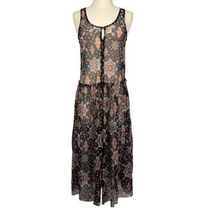 Maurices Mesh Navy Paisley Sleeveless Dress Overlay Button Front Layering XS